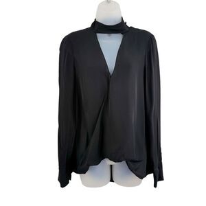 Derek Lam 10 Crosby Black Faux Wrap Draped Silk Long Sleeve Blouse Size 6 Sheer